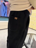 DEREK JEFF 戴里克.杰夫加絨加厚運動(dòng)衛褲男款秋冬季松緊腰抽繩男褲美式潮牌束腳休閑褲子 黑色 S 90-110斤 曬單實(shí)拍圖