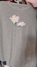 茵曼（INMAN）純棉植物印花長(cháng)袖T恤女2025早秋新款百搭舒適休閑套頭打底衫 花灰色 M 曬單實(shí)拍圖