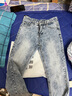 高端牛仔褲大理石紋cleanfit微喇雪花紋通勤男士百搭長(cháng)褲韓版潮流 藍色 M 曬單實(shí)拍圖