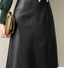 尚都比拉秋季時(shí)髦高質(zhì)感PU皮裙高腰顯瘦半身裙百搭a字裙 雅黑色 M  曬單實(shí)拍圖