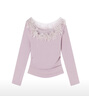 香影立體花朵t恤女長(cháng)袖2026春季新款收腰法式氣質(zhì)一字領(lǐng)紫色上衣 紫色 L 165/88A/110-125斤 曬單實(shí)拍圖