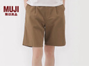 MUJI女式 粗細不均棉線(xiàn)絲光斜紋抽褶中褲 褲子女款25年夏季短褲女裝 深米色 XL （165/74A） 曬單實(shí)拍圖