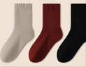 東方緣羊毛襪女士秋冬【10A抗菌防臭】加厚保暖羊毛毛圈純色簡(jiǎn)約中筒3雙 曬單實(shí)拍圖