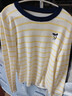初語(yǔ)含羊毛軟糯條紋針織衫女2025秋季新款打底T恤外穿時(shí)尚上衣 黃條 S 曬單實(shí)拍圖