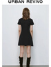 UR夏季新款女裝時(shí)尚撞色褶皺收腰修身圓領(lǐng)連衣裙UWU740043 正黑 S 曬單實(shí)拍圖