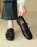 奧古獅登（Agsdon）樂(lè )福鞋女春季新款復古低跟小皮鞋一腳蹬單鞋女鞋通勤鞋 黑色 37 曬單實(shí)拍圖