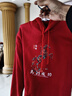 大紅色新年國潮印花連帽衛衣男女同款2025秋冬季加絨加厚打底衫DM 紅色加絨連帽衛衣-（福祿）馬到成功 2XL 曬單實(shí)拍圖