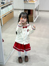 幼歌（YOUGE）春新品學(xué)院風(fēng)襯衫全棉百褶裙直筒褲套裝寶寶百搭三件套 紅色短裙 100 cm 曬單實(shí)拍圖