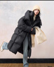 Basic House/百家好韓版連帽中長(cháng)款羽絨服女雙拉鏈立領(lǐng)白鴨絨外套 黑色 M 曬單實(shí)拍圖