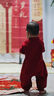 班喜迪嬰兒衣服春裝嬰幼兒連體衣百天周歲禮服寶寶國風(fēng)哈衣外出服春秋季 紅色 90cm 曬單實(shí)拍圖