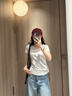 森馬（Semir）短袖t恤女26夏季短款圓領(lǐng)打底衫正肩收腰顯瘦V領(lǐng)內搭109326100003 曬單實(shí)拍圖