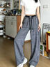 望辰藍色格子褲女春夏季2026正流行新款垂感闊腿褲寬松慵懶風(fēng)彎刀褲子 藏藍色 XL 135-150斤 曬單實(shí)拍圖