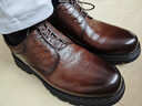 駱駝牌 休閑通勤皮鞋牛皮褶皺復古正裝男士婚鞋 P14A201635 棕色 42 曬單實(shí)拍圖