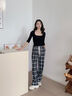 都市麗人黑白格褲子女款2026年最新款春季韓系慵懶松弛感休閑運動(dòng)闊腿褲女 曬單實(shí)拍圖
