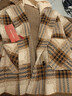 皮爾卡丹（pierre cardin）小香風(fēng)格子短款毛呢外套女韓版冬季新款牛角扣可拆翻領(lǐng)針織厚開(kāi)衫 卡其駝 XL 曬單實(shí)拍圖