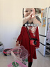 女童連衣裙輕奢小眾高端2026新款女孩秋冬中國風(fēng)洋氣兒童新年裙子 2355紅色+送發(fā)夾 160 曬單實(shí)拍圖