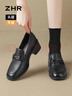 ZHR頭層牛皮樂(lè )福鞋女復古通勤粗跟皮鞋女氣質(zhì)方頭單鞋女 KL03 黑色36 曬單實(shí)拍圖