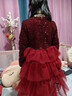富羅迷女童連衣裙冬季甜美小香風(fēng)公主裙小女孩新年周歲網(wǎng)紗裙 酒紅 130 曬單實(shí)拍圖