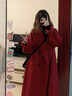 GARNUO紅色雙面羊毛大衣女秋冬季結婚訂婚禮服新娘敬酒服小個(gè)子毛呢外套 紅色 S 【85-110斤】 曬單實(shí)拍圖