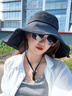 CACUSS大帽檐防曬帽子女士夏季防紫外線(xiàn)遮陽(yáng)漁夫帽戶(hù)外沙灘太陽(yáng)帽 黑中 曬單實(shí)拍圖