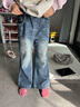 左西女童牛仔褲春裝兒童喇叭褲長(cháng)褲2026新款中大童褲子潮 牛仔色 130 曬單實(shí)拍圖