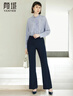顏域職業(yè)氣質(zhì)通勤西裝褲女秋2024簡(jiǎn)約百搭褲子高腰微喇褲 深藍 S/36 曬單實(shí)拍圖