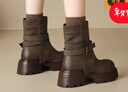 ZHR厚底短靴女2025新款冬季復古堆堆靴東北加絨加厚馬丁靴洋氣小短靴 曬單實(shí)拍圖