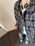 頂峰保羅（Dingfengbaoluo）美式復古格子襯衫男春季寬松撞色潮流百搭襯衣外套SKD51黑色L 曬單實(shí)拍圖