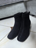 他她（TATA）加絨靴子女鞋秋冬羊皮休閑百搭增高粗跟彈力短靴 黑色（單里） 35 曬單實(shí)拍圖