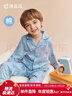 頂瓜瓜兒童睡衣套裝春夏季純棉中大童男童家居服開(kāi)襟男孩 淺藍色 130 曬單實(shí)拍圖
