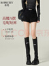 帛芮毛呢短褲女2025年秋冬天搭配靴子外穿高腰a字辣妹熱褲黑白色靴褲 曬單實(shí)拍圖