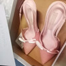 CHARLES&KEITH緞面蝴蝶結尖頭高跟涼鞋女生日禮物女神節禮物送女友CK1-60361556 Light Pink淺粉色 36 曬單實(shí)拍圖