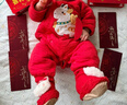 嬰蓓依新生兒拜年衣服連體衣紅色爬服過(guò)年服新年保暖哈衣 馬上有錢(qián) 66cm 曬單實(shí)拍圖