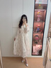香影法式碎花v領(lǐng)長(cháng)袖連衣裙女2026春季新款溫柔收腰中長(cháng)款a字紗裙 鷺白 S 曬單實(shí)拍圖