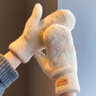 雪倫朵保暖手套女冬季仿兔毛絨防寒防風(fēng)防凍全指手套學(xué)生加絨加厚連指 米色-雙層加絨 曬單實(shí)拍圖