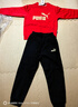彪馬兒童長(cháng)袖套裝加絨套裝本命年衣服紅色2件套 紅黑色調00369 140 曬單實(shí)拍圖