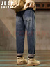 JEEP SPIRIT吉普美式復古牛仔褲男春季潮牌寬松水洗工裝錐形長(cháng)褲子 藍色 32 曬單實(shí)拍圖