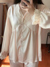 TFZF高級感真絲睡衣女款春夏季長(cháng)袖蕾絲送閨蜜生日禮物家居服禮盒套裝 圖片色-長(cháng)袖長(cháng)褲 M 曬單實(shí)拍圖