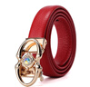 鱷魚(yú)恤情人節禮物本命年水鉆女士自動(dòng)扣皮帶頭層牛皮腰帶女紅色 曬單實(shí)拍圖