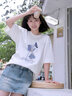 一寸相思純棉寬松短袖t恤女2026新款時(shí)尚洋氣印花白色半袖夏裝上衣體恤衫 白色-藍色玫瑰 XL 推薦125-145斤 曬單實(shí)拍圖