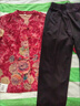 京功80歲富老太婆生日禮物中老年夏裝女長(cháng)袖真絲襯衫媽媽裝套裝老太太 紅色 褲子 L 【80-95斤】 曬單實(shí)拍圖