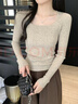 花語(yǔ)志 長(cháng)袖上衣針織衫女春秋2026新款內搭女打底衫可外穿打底毛衣修身 方領(lǐng)純色長(cháng)袖針織衫【燕麥色】 M 【建議90-110斤】 曬單實(shí)拍圖