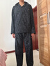 雅鹿男士睡衣男純棉睡衣春秋冬季長(cháng)袖褲可外穿開(kāi)衫男生休閑家居服套裝 【100%全棉  防寒保暖 】墨黑色 XL 【建議體重135-155斤】 曬單實(shí)拍圖