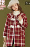 富羅迷女童呢大衣冬季復古百搭格紋外套中大童洋氣加厚拜年服 紅格 140 曬單實(shí)拍圖