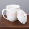天澤 茶杯陶瓷杯子帶蓋白瓷杯水杯純白酒店會(huì )議水杯辦公室杯定制LOGO 金邊杯圓頭（小號） 300ml 10只 曬單實(shí)拍圖