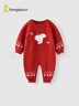 童泰（TONGTAI）嬰兒連體衣春秋季純棉寶寶針織哈衣男女童休閑毛衣爬服紅色80cm 曬單實(shí)拍圖