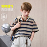 ASK JUNIOR兒童短袖T恤2026夏季韓版條紋撞色半袖打底衫男童上衣 深卡其 160 曬單實(shí)拍圖