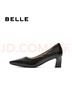 百麗（Belle）質(zhì)感抓皺高跟單鞋女氣質(zhì)尖頭通勤淺口單鞋B2784CQ5 黑色 36 (230mm) 曬單實(shí)拍圖