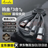 AMKE充電線(xiàn)三合一數據線(xiàn)一拖三100W超級快充車(chē)載usb多頭適用蘋(píng)果iPhone小米OPPO三星華為vivo安卓typec 曬單實(shí)拍圖