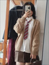 NAOISKEY?腦斯基三件套裝秋冬復古慵懶風針織毛衣開衫女學生百搭襯衫百褶裙 咖色百褶裙(帶安全內襯) S 建議75-90斤 曬單實拍圖